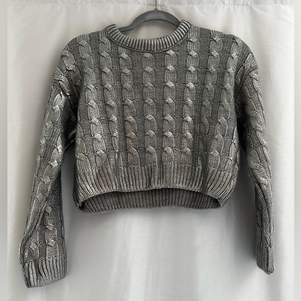 ZARA Kids METALIC SILVER KNIT SWEATER size 11/12